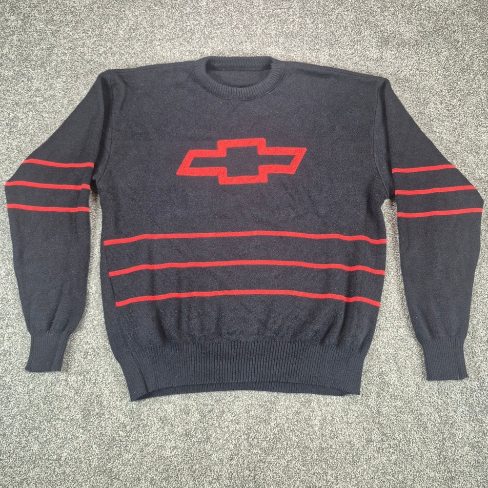 Vintage 90s Chevrolet Sweater Mens Large Black Red Logo Made in USA